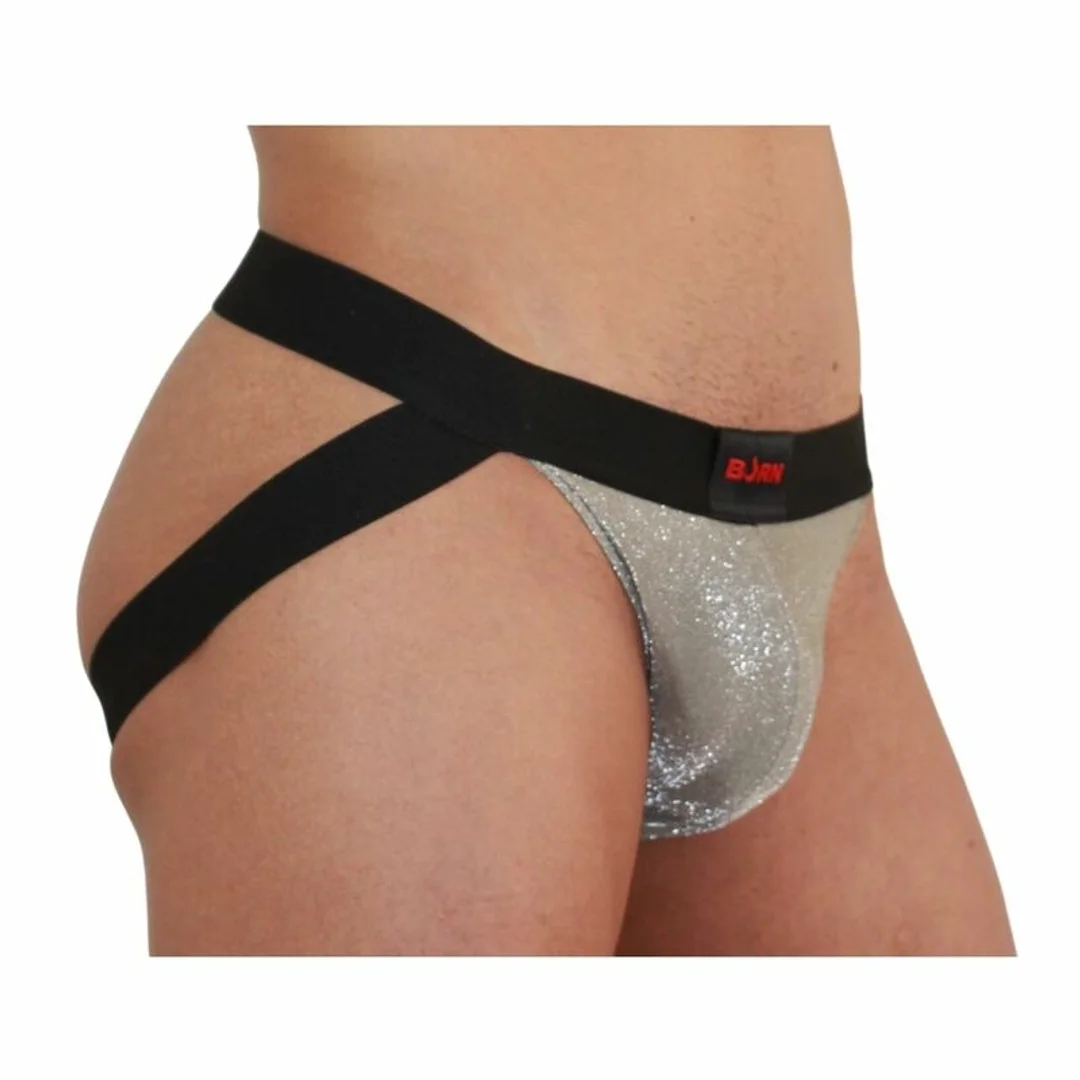 BURN Jockstrap 001 błyszczący beż/czarny L - designerski pas biodrowy