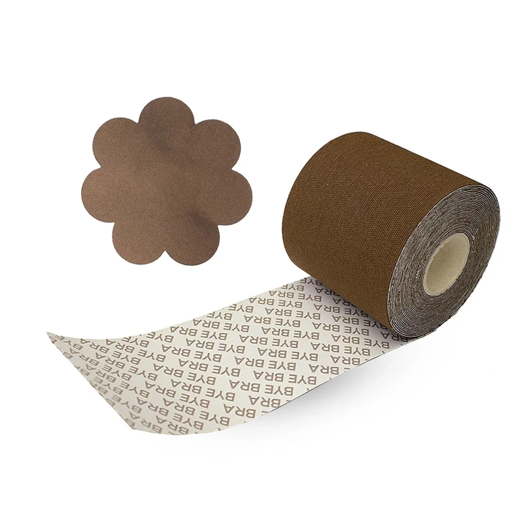 Bye Bra Body Tape 6,5cm x 5m + Satynowe Osłonki Brązowe Uniwersalne