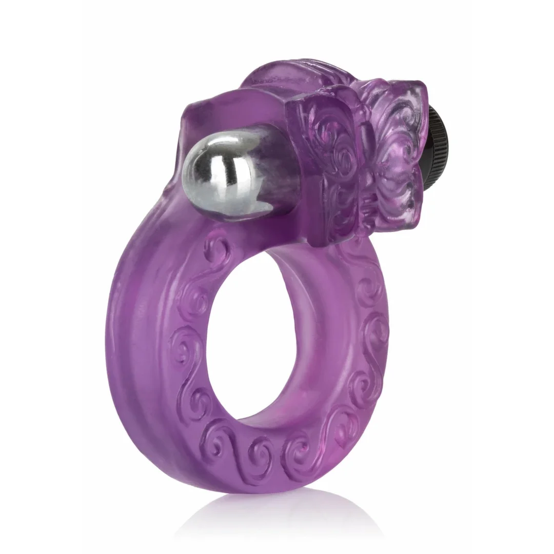 CalExotics Intimate Butterfly Ring - elastyczny pierścień z wibracją, TPR, fioletowy