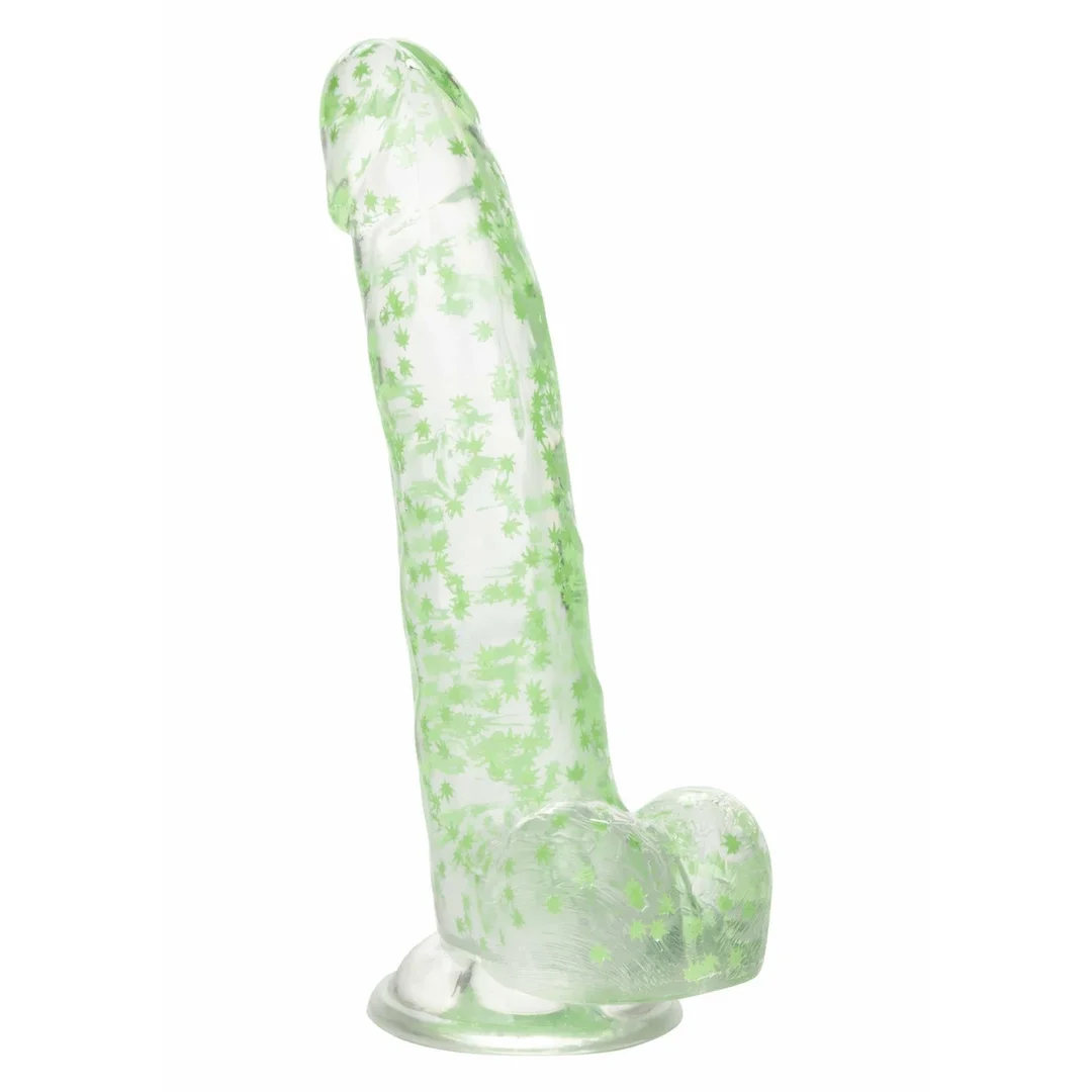 CalExotics Naughty Bits I Leaf Dong 20 cm świecący, konfetti liści, przyssawka