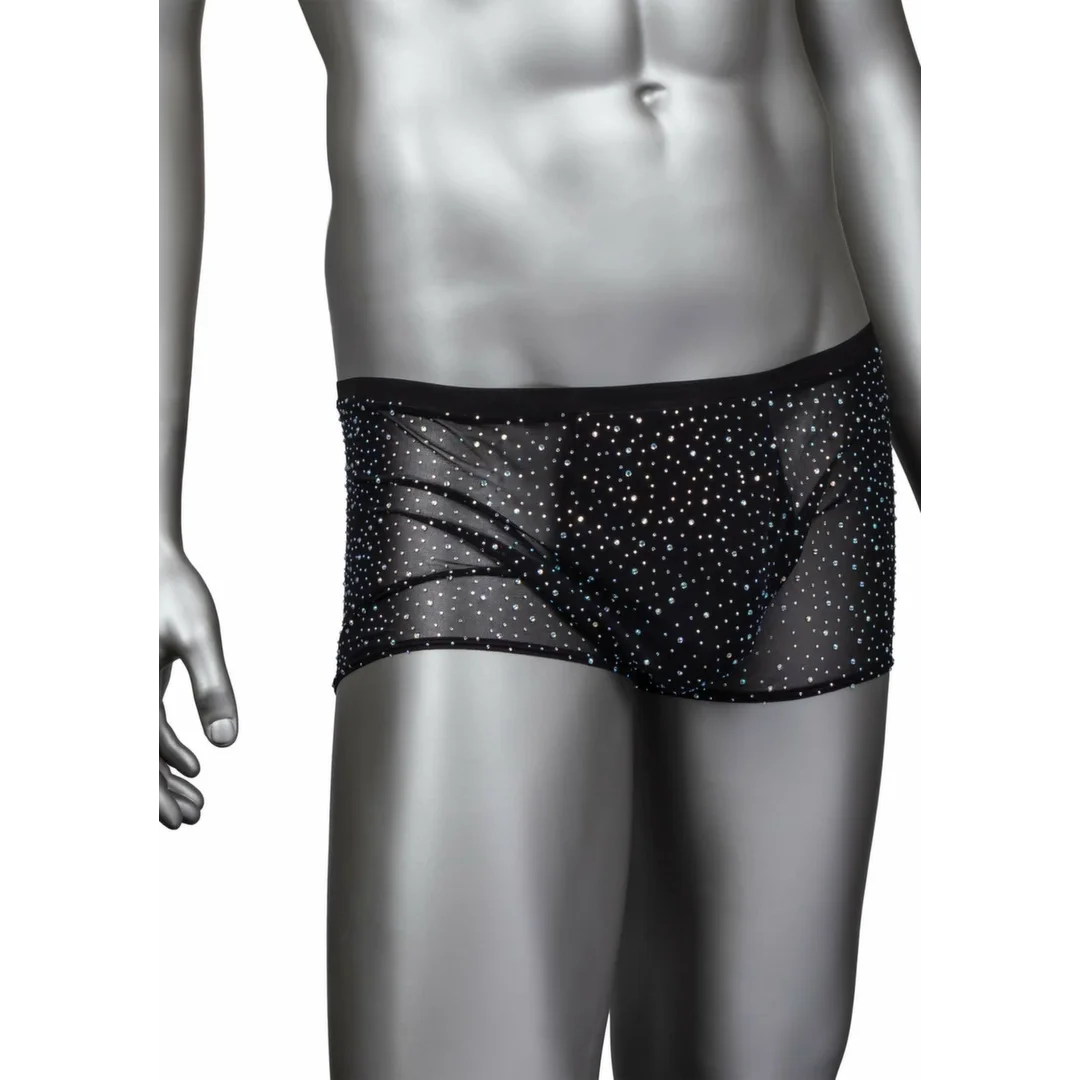 CalExotics Radiance Boxer Briefs czarne siateczkowe bokserki z kryształkami