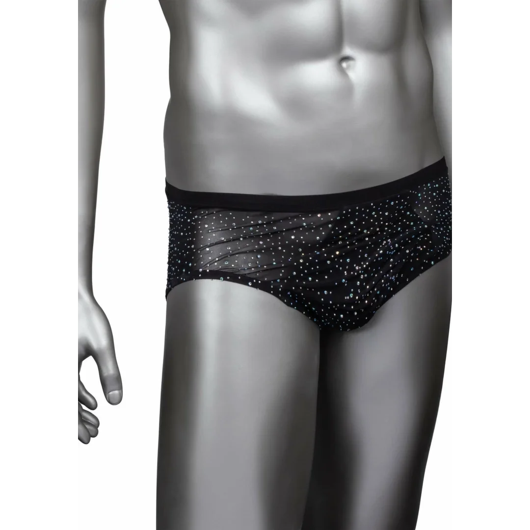 CalExotics Radiance Classic Briefs męskie siateczkowe z kryształkami, czarne