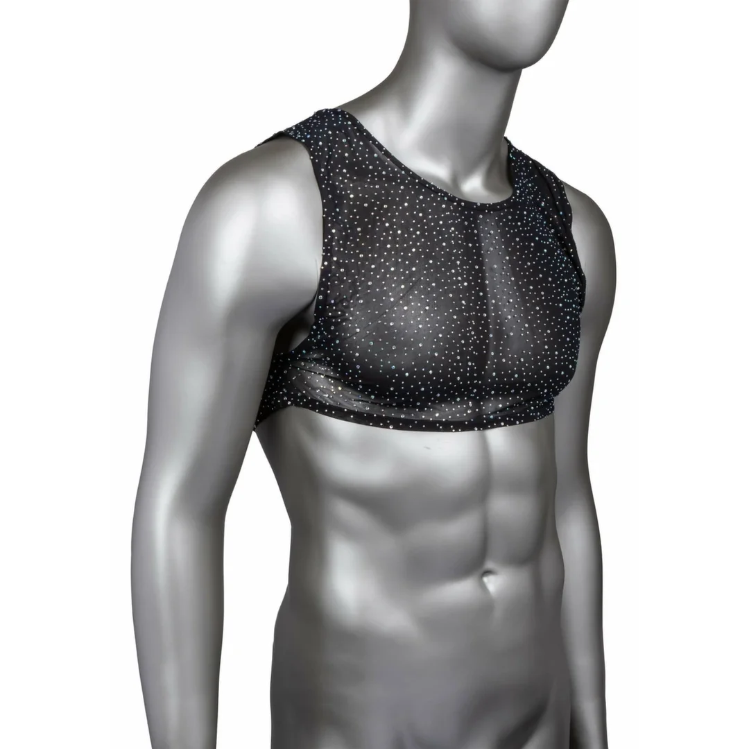 CalExotics Radiance Crop Top - top damski z siateczki i kryształkami, czarny