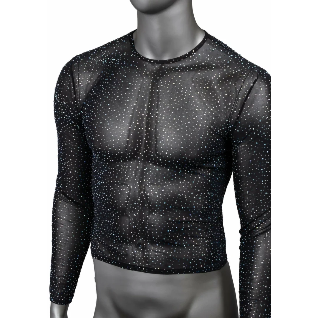 CalExotics Radiance Long Sleeve Shirt czarna siateczka z kryształkami