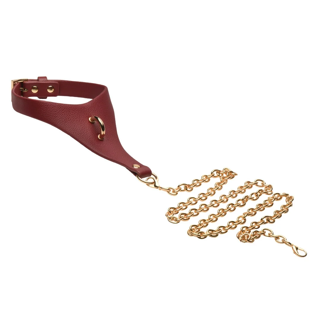 Captivate Obroża z Łańcuchem Red/Gold - Regulowana, Skora Wege