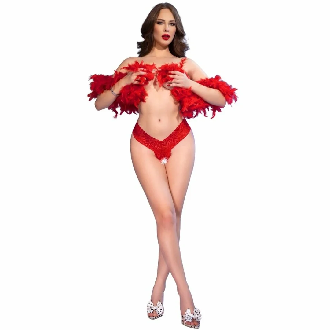 CHILIROSE CR 4885 Stringi damskie XL z koronką i otwartym krokiem czerwone