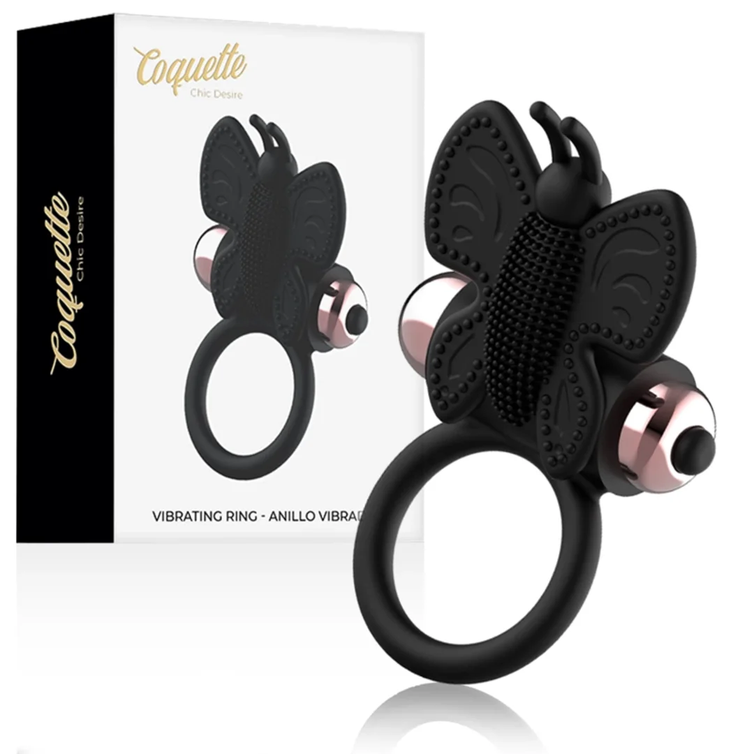 Coquette Chic Desire Pierścień Motyl z Wibratorem Czarny/Złoty 82x41mm