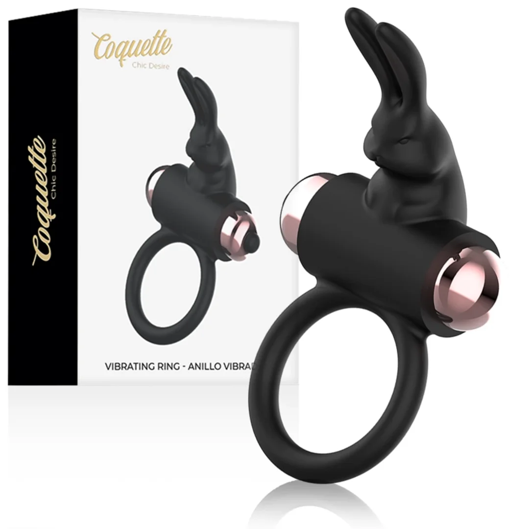 Coquette Chic Desire - pierścień wibrujący czarno-złoty silikonowy IPX6