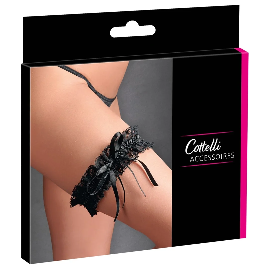 Cottelli Accessories Koronkowa Podwiązka z Satynową Kokardką Czarna