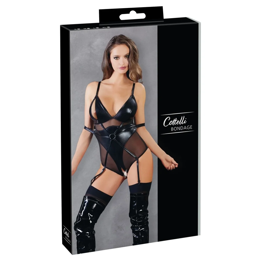 Cottelli Bondage Body czarne L z zamkami i regulacją ramiączek