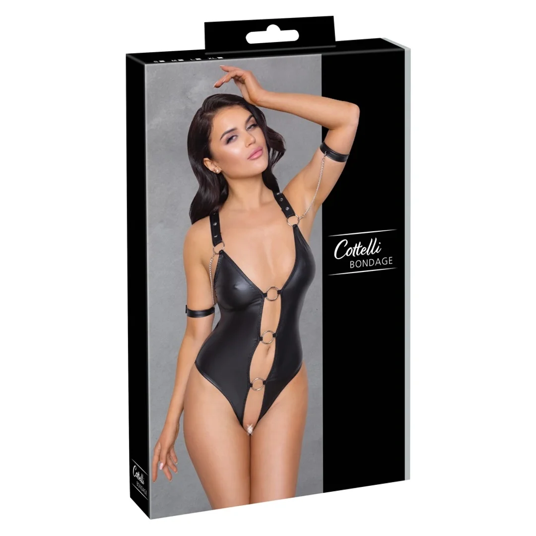 Cottelli Bondage Body matowe czarne XL z trzema srebrnymi pierścieniami