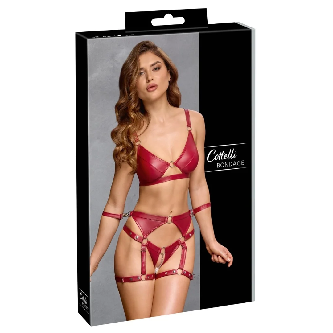 Cottelli Bondage Komplet 3-częściowy matowy czerwony XL z pasami