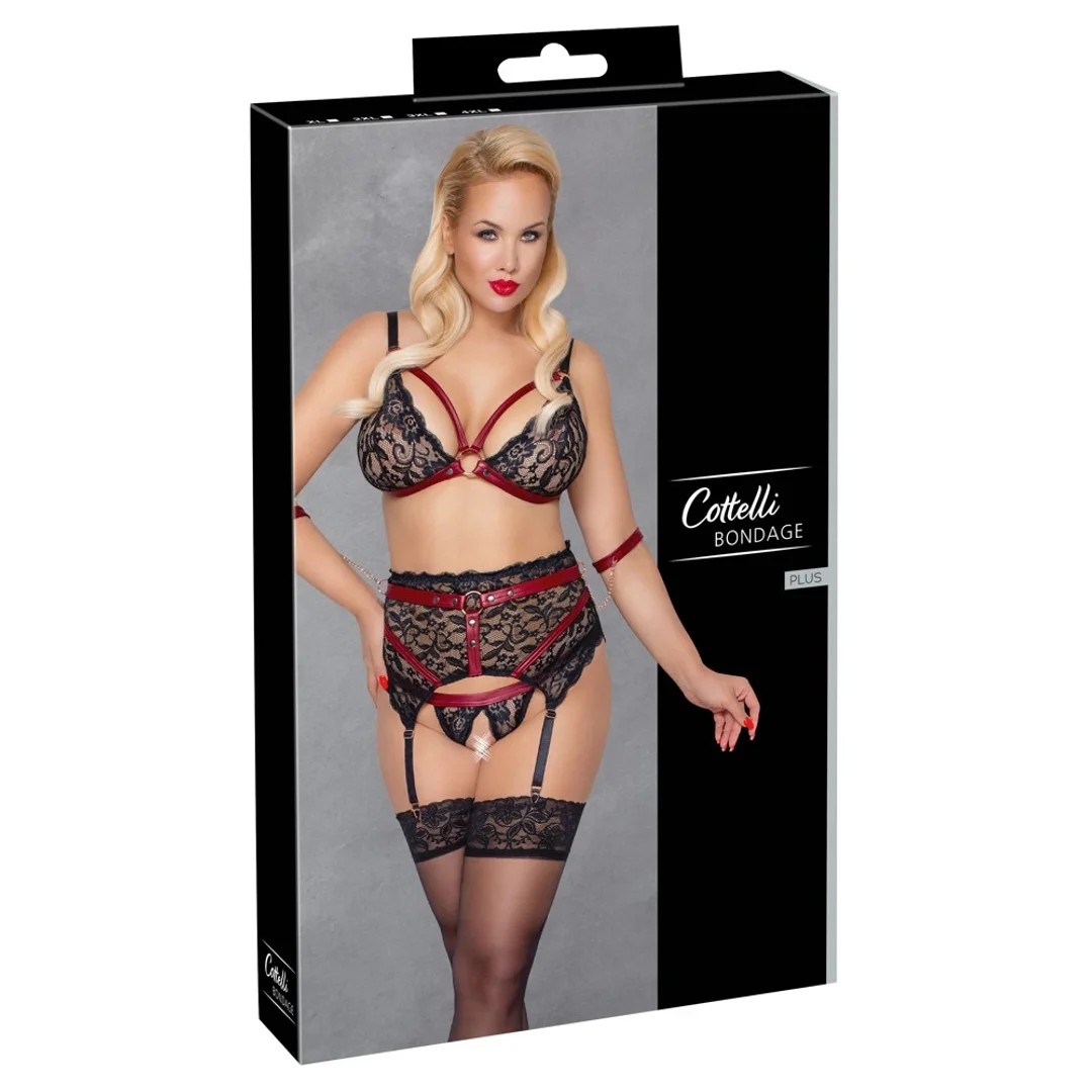 Cottelli Bondage komplet koronkowy 3-częściowy, czarny, rozmiar 4XL