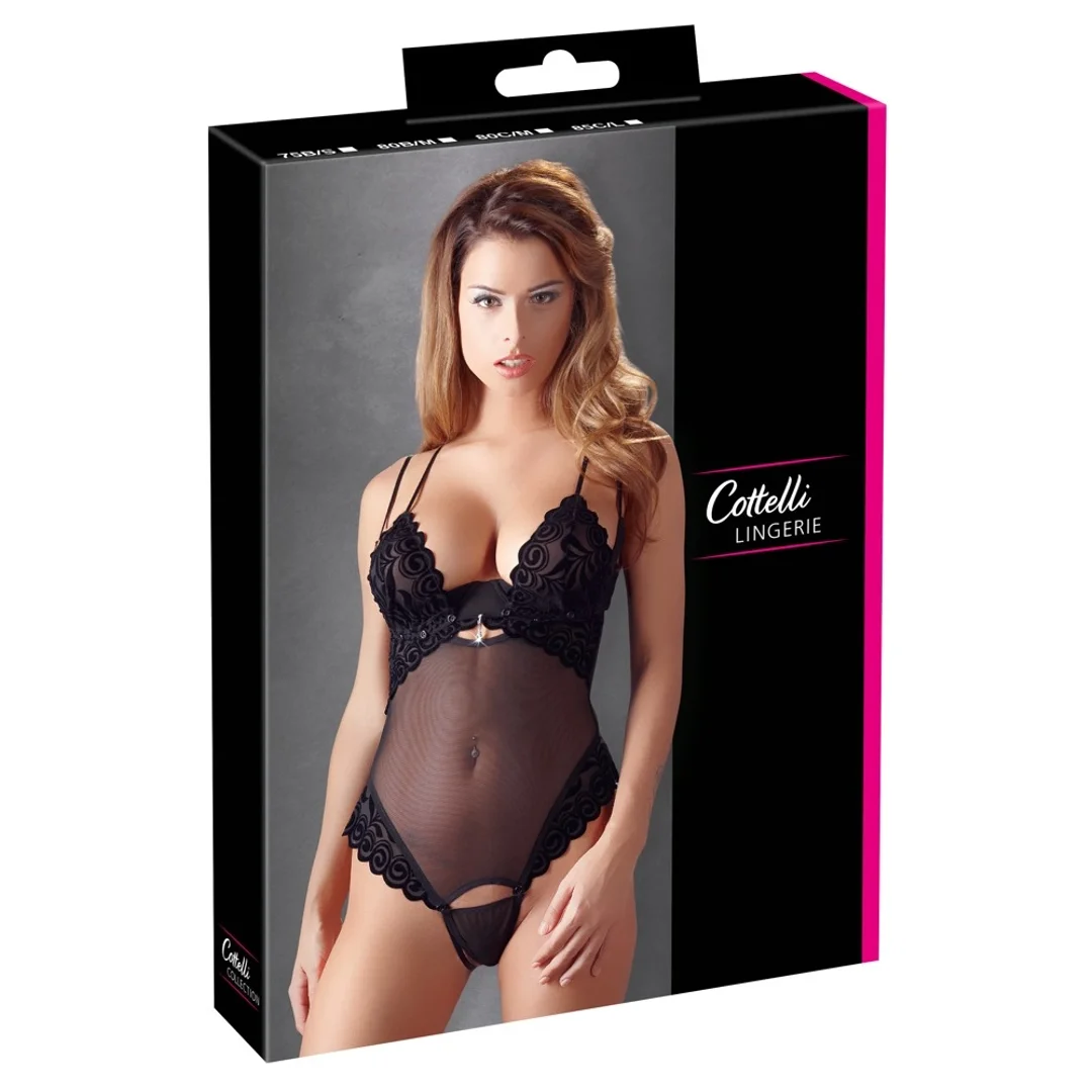 Cottelli Collection Body Siateczkowe z Kryształem 75B/S Czarny