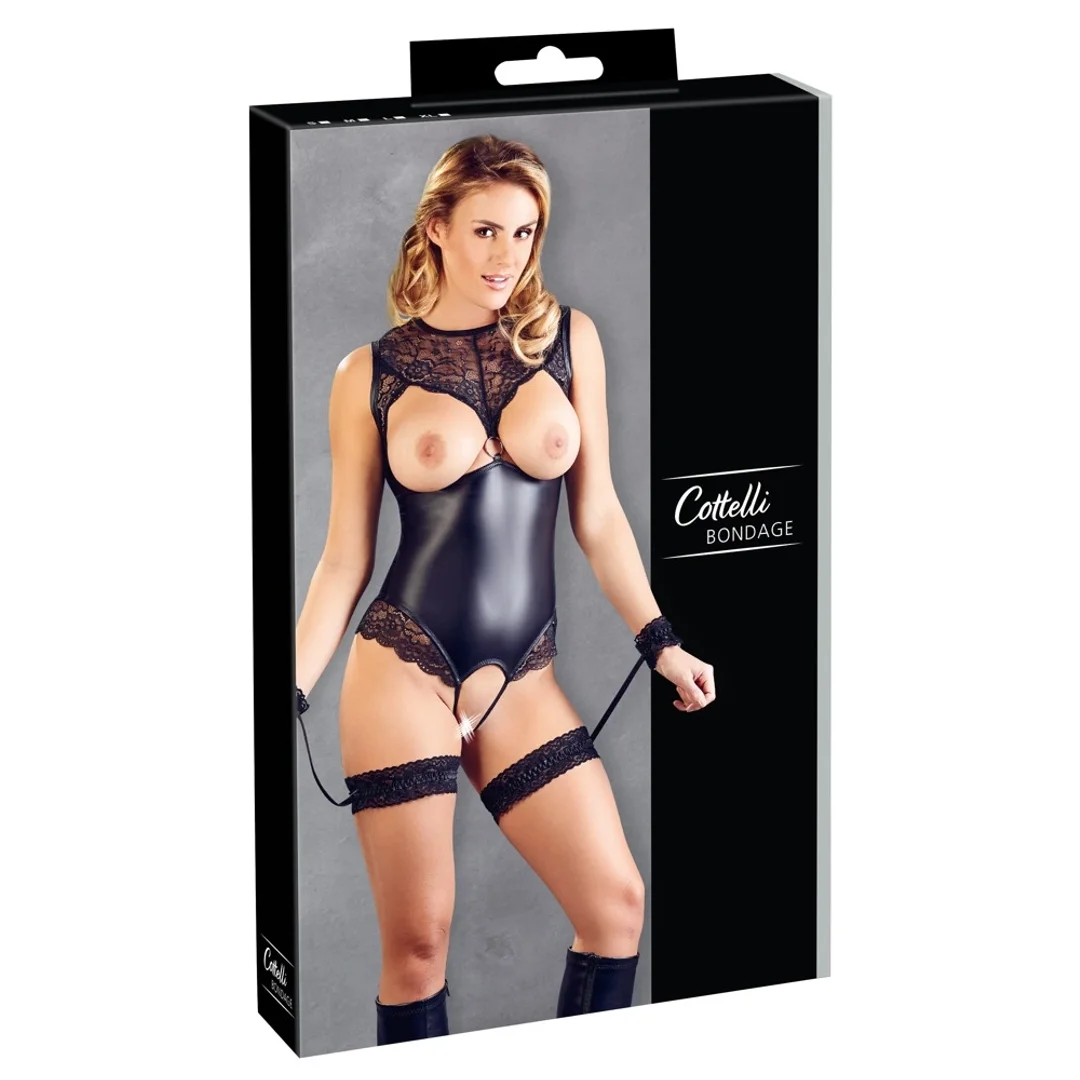 Cottelli Collection Bondage Body matowe z koronką i podwiązkami L