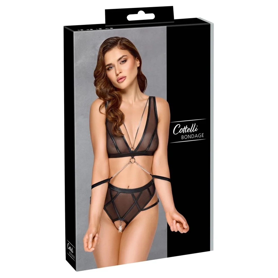 Cottelli Collection Bondage Czarny 3-częściowy komplet L z kajdankami