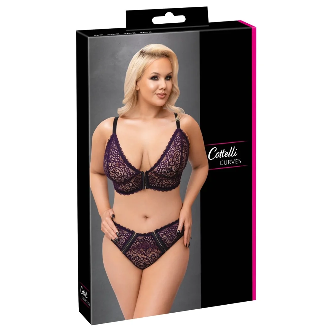 Cottelli Collection CURVES komplet koronkowy dwuczęściowy fiolet 3XL