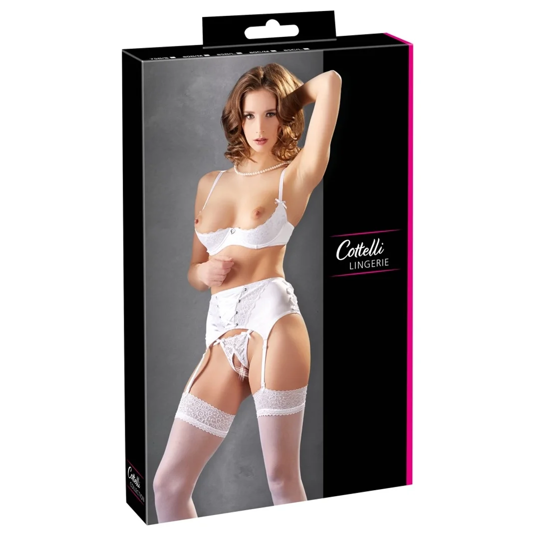 Cottelli Collection Komplet Bielizny 3-częściowy Biały 80B/M Koronka