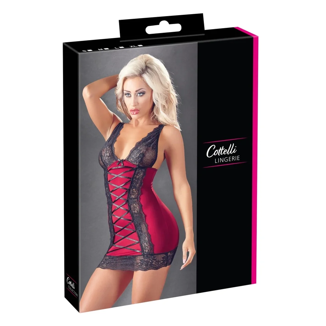 Cottelli Collection Sukienka Czerwona z Czarną Koronką S Regulowana