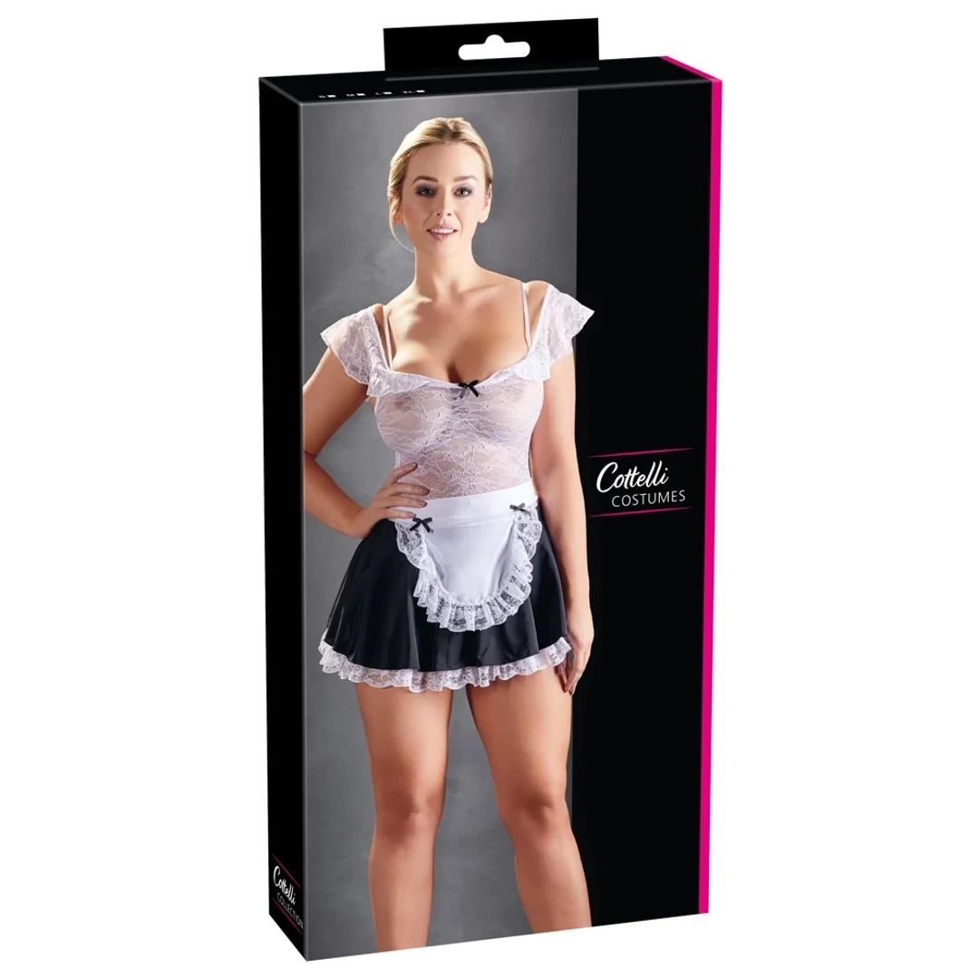 Cottelli Costumes Kostium Pokojowki S czarno-biały koronka