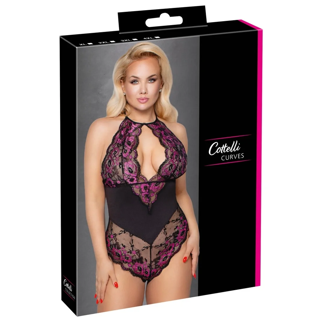 Cottelli Curves Body dwukolorowe z kwiatową koronką 2XL