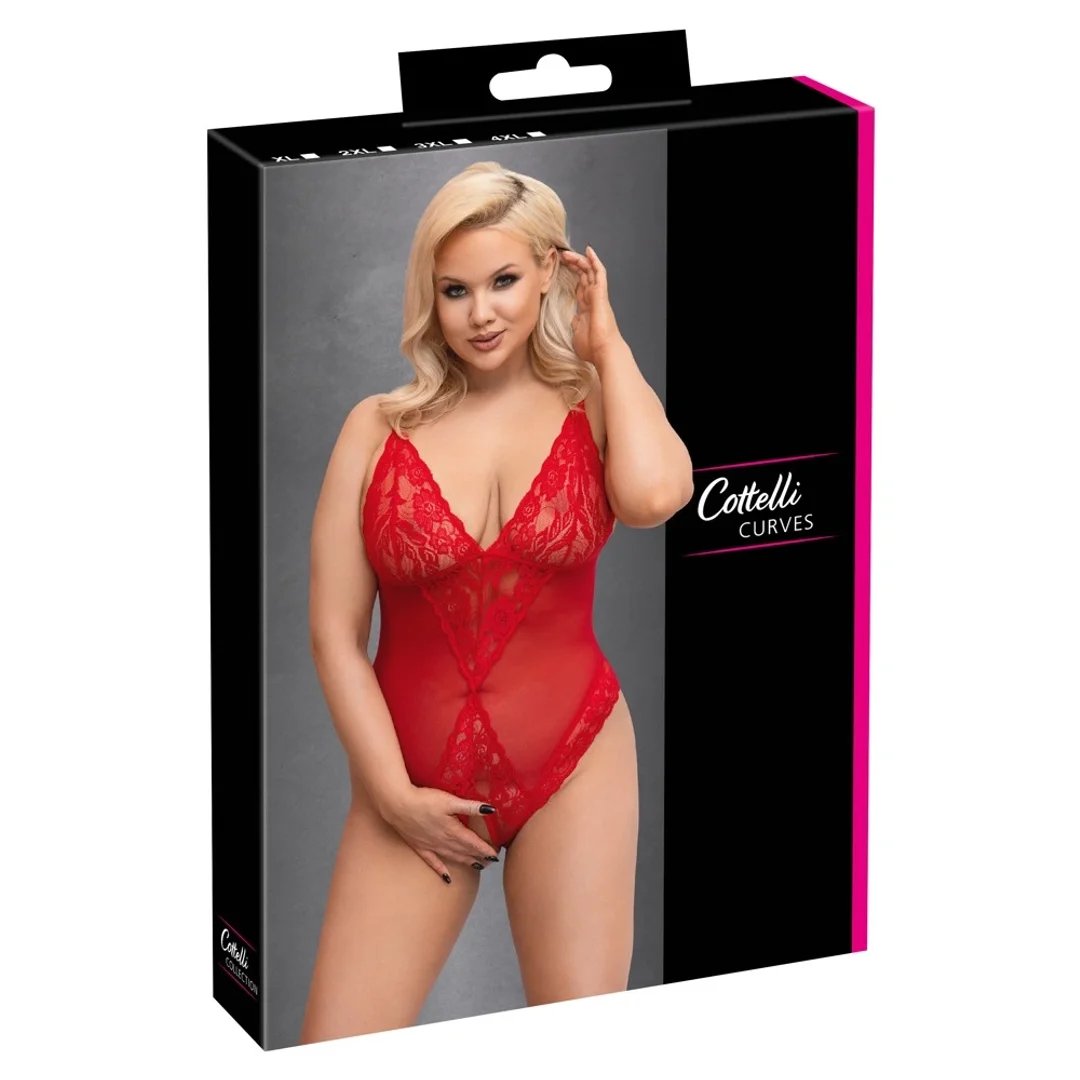 Cottelli CURVES Body Plus Size 4XL Czerwone z Koronką Bez Krocza