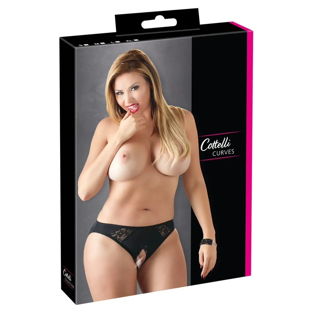 Cottelli CURVES figi damskie z koronką, kolor czarny, rozmiar 2XL