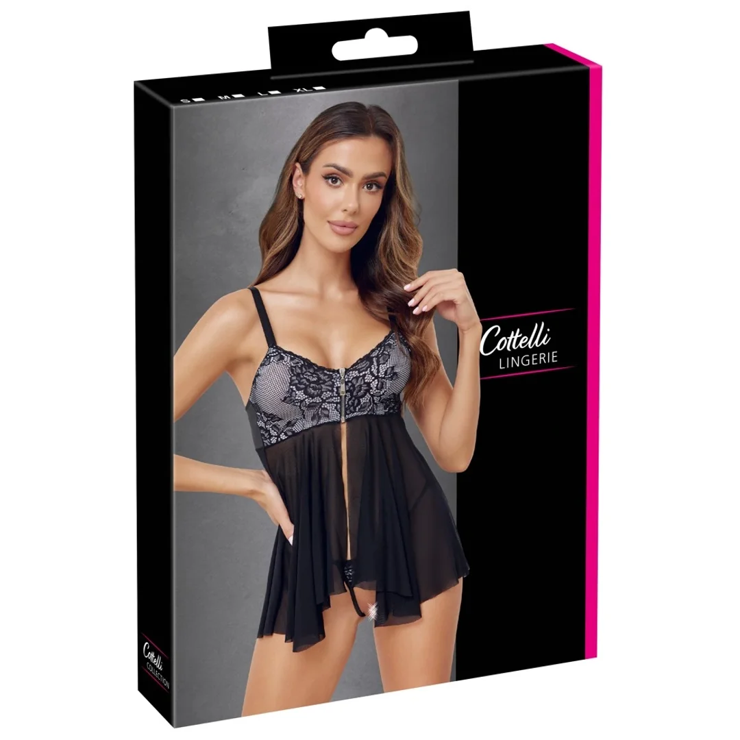Cottelli LINGERIE babydoll XL z koronką i otwartym przodem, stringi