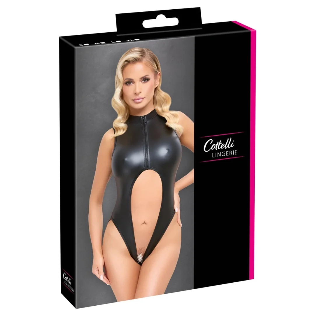 Cottelli Lingerie Body czarne matowe z zamkiem, otwarty kroj L