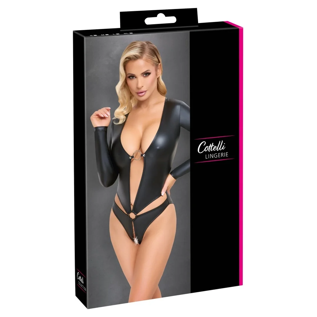 Cottelli Lingerie Body damskie matowe czarne L z długim rękawem