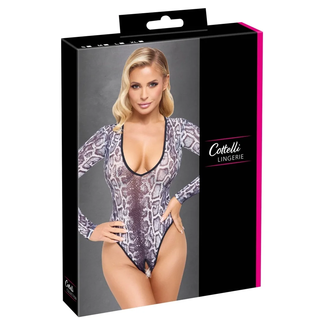 Cottelli Lingerie Body Panterkowy Powernet Długi Rękaw S