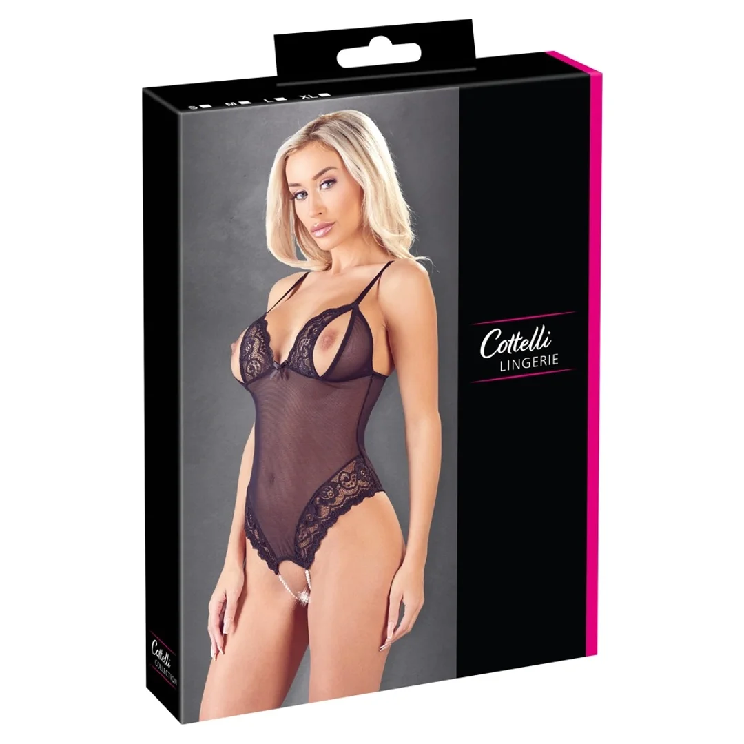 Cottelli Lingerie Body Siateczkowe z Koronką, otwarta konstrukcja, M