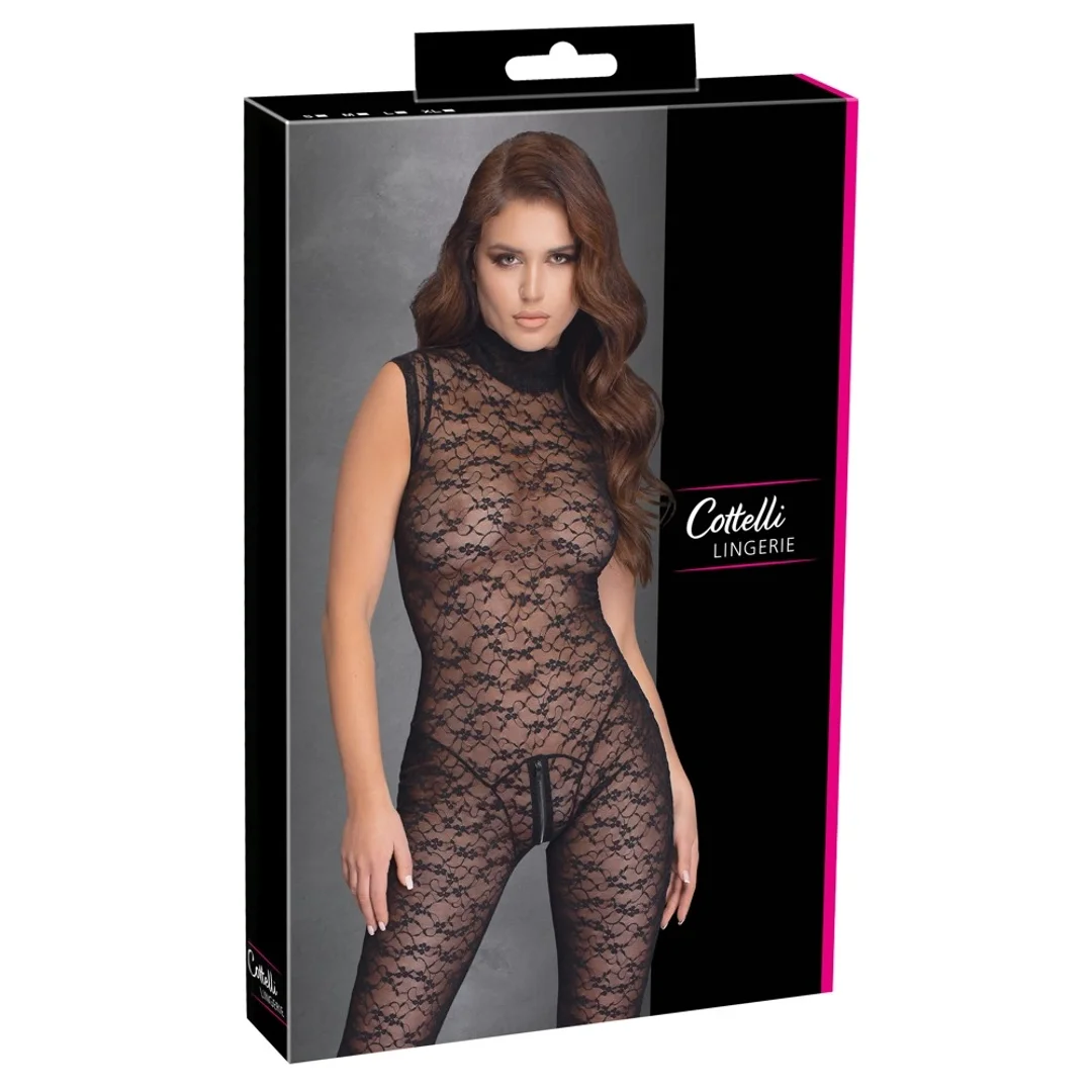Cottelli Lingerie Body XL czarny koronkowy z dwukierunkowym zamkiem