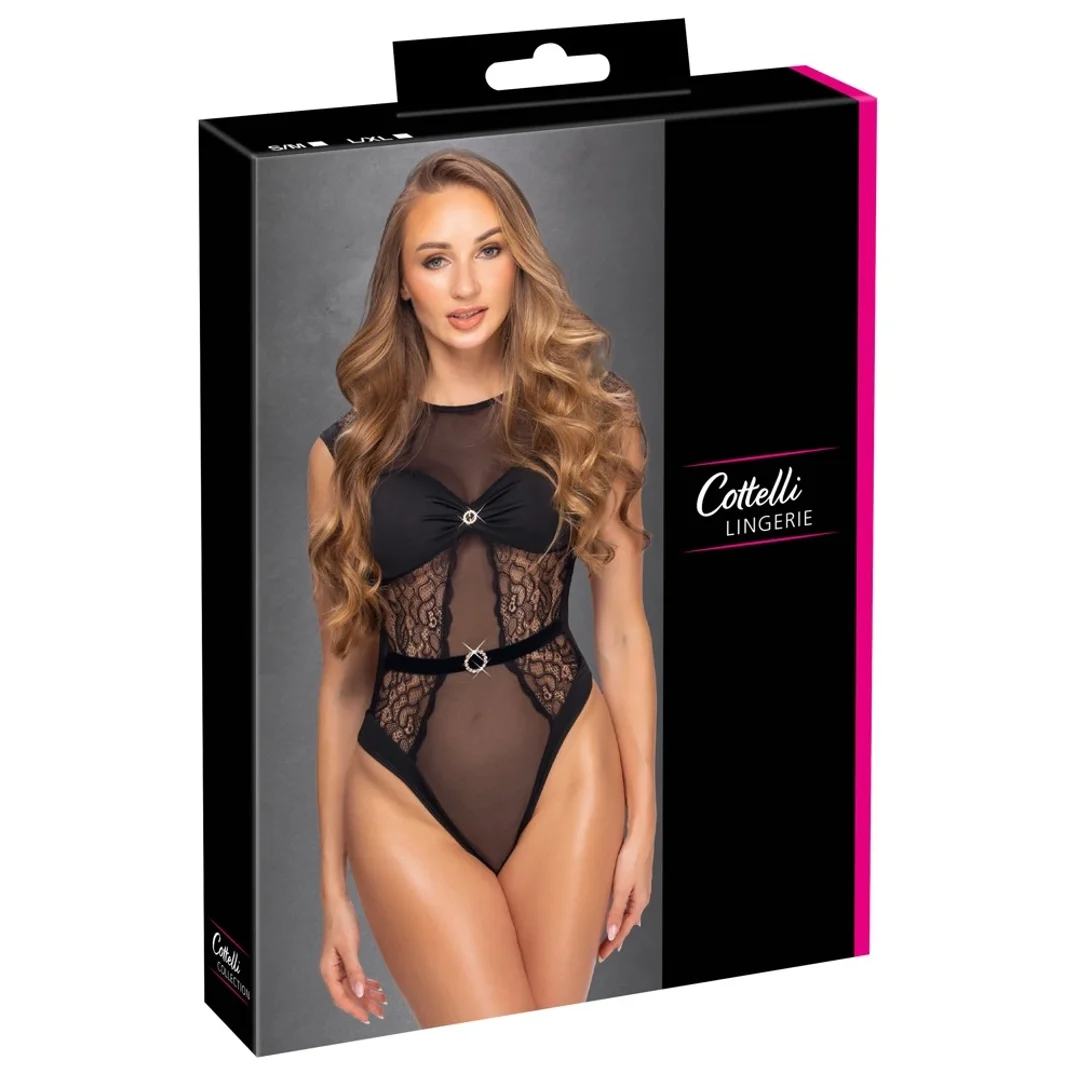 Cottelli LINGERIE - body z koronką i ozdobnymi
