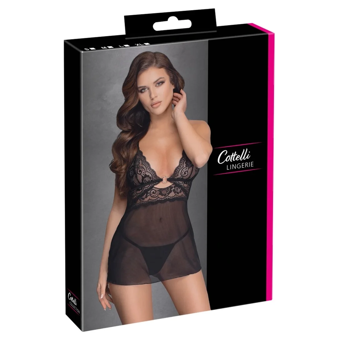 Cottelli Lingerie Halka Siateczkowa z Koronką i Stringi S