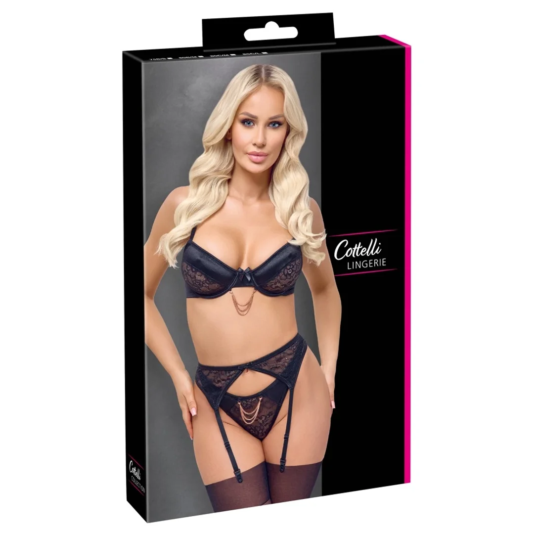 Cottelli Lingerie Komplet 3-częściowy Koronkowy Czarny 80C/M