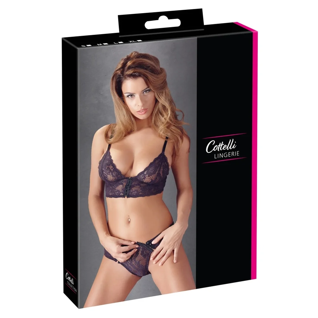 Cottelli Lingerie komplet koronkowy biustonosz i figi L czarny haftki