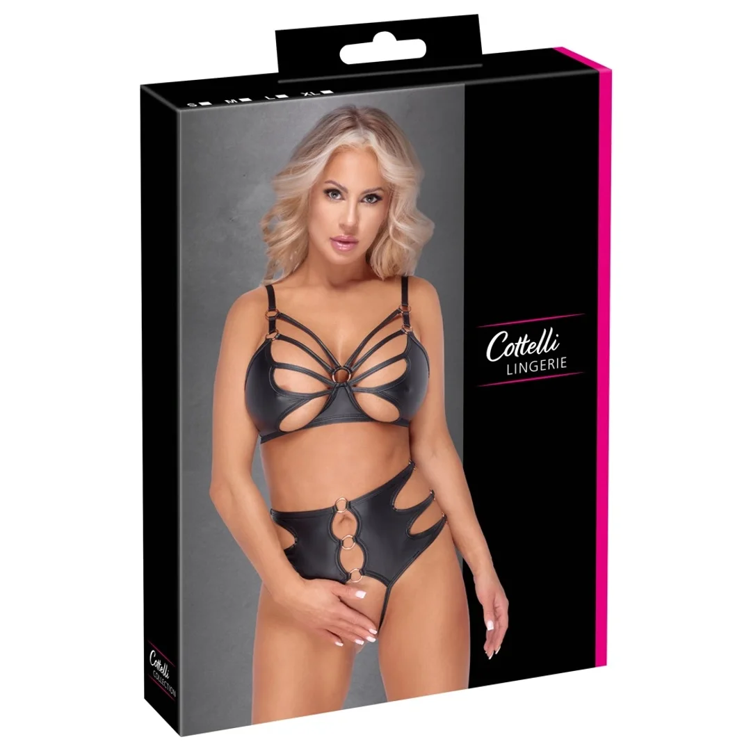 Cottelli LINGERIE komplet matowy biustonosz i wysokie majtki L czarny