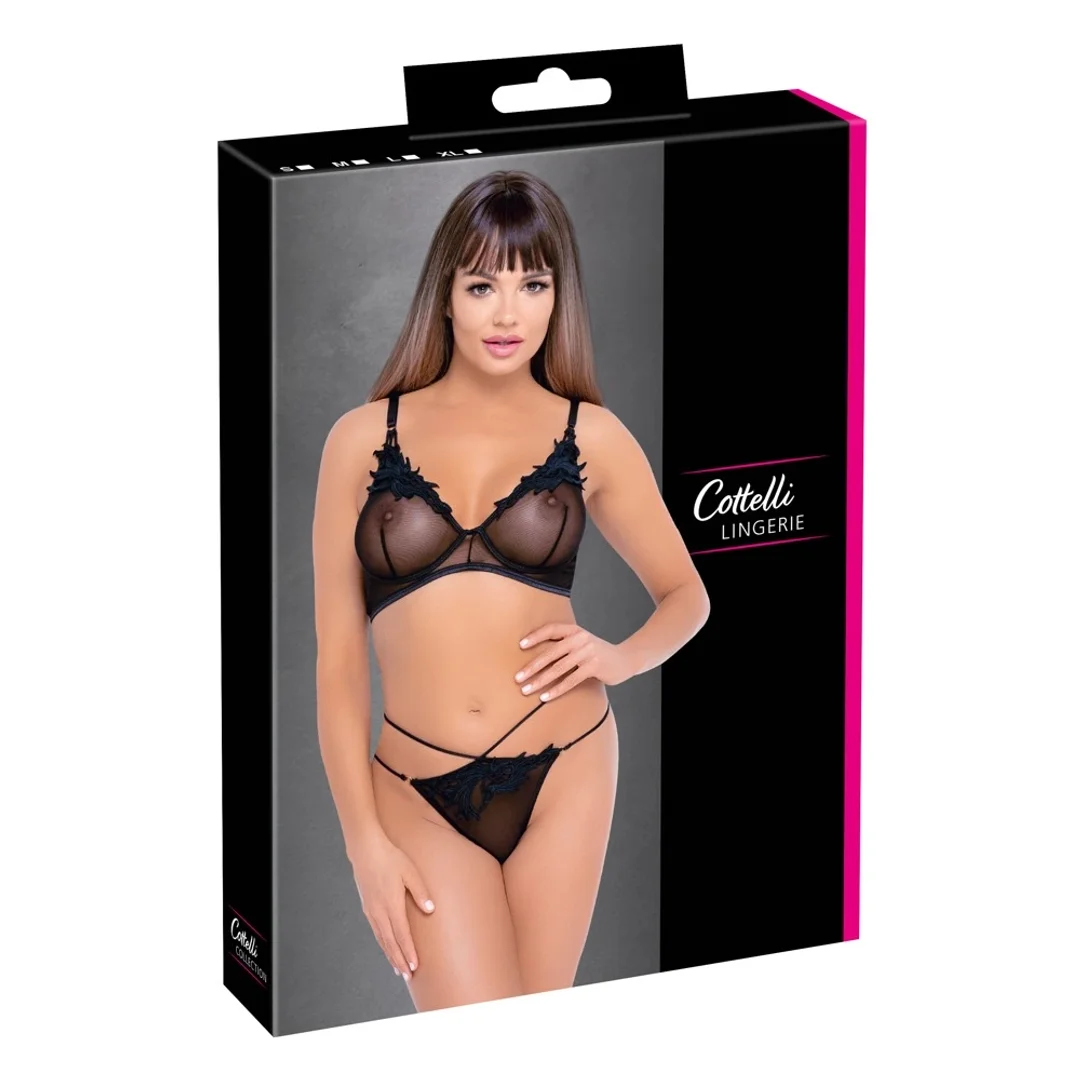 Cottelli LINGERIE komplet siateczkowy biustonosz i stringi L czarny