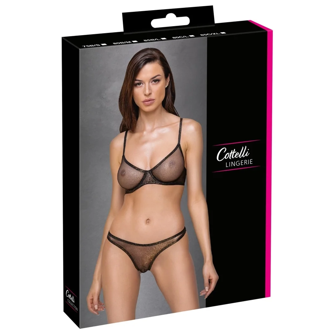Cottelli Lingerie komplet siateczkowy z brokatem czarny 80B/M
