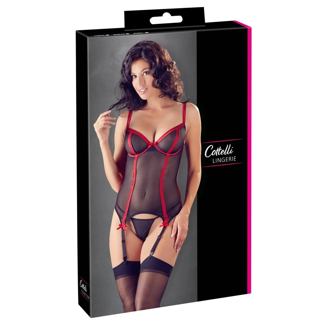 Cottelli Lingerie Koszulka Siateczkowa z Paskami i Stringami 80B/M