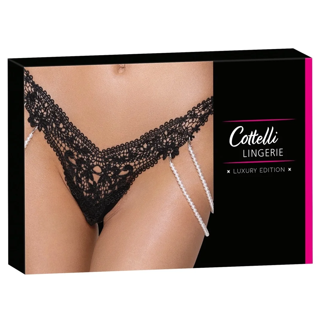 Cottelli LINGERIE Stringi Koronkowe z Perłowymi Łańcuszkami M/L