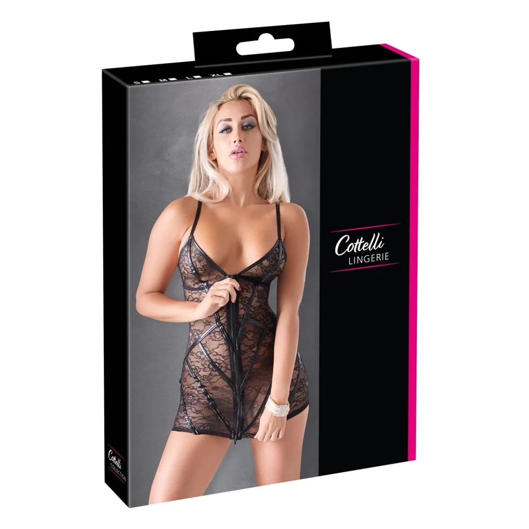 Cottelli LINGERIE Sukienka Kwiatowa Koronka Czarna M z Zamkiem