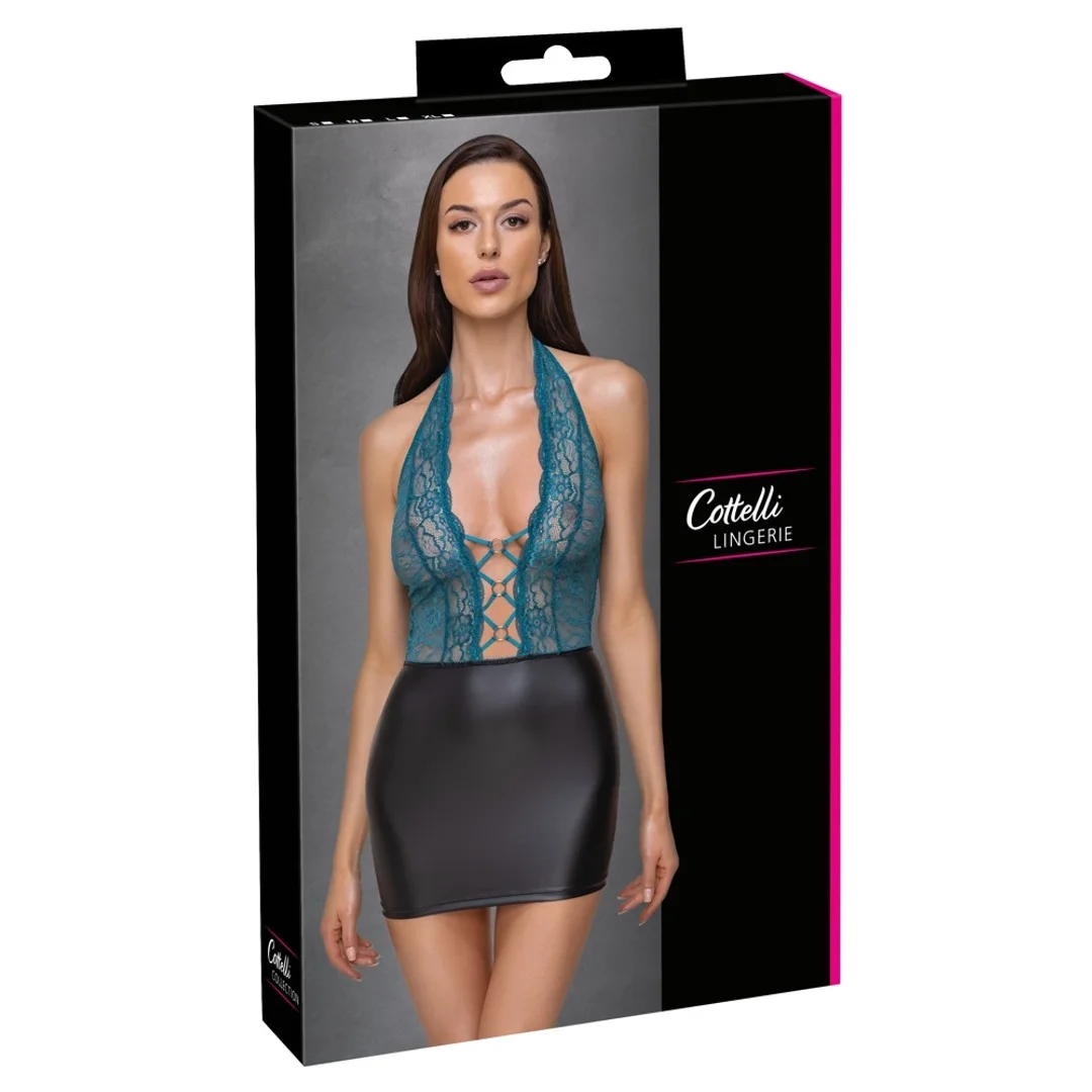 Cottelli Lingerie sukienka matowa czarna koronka zielona M