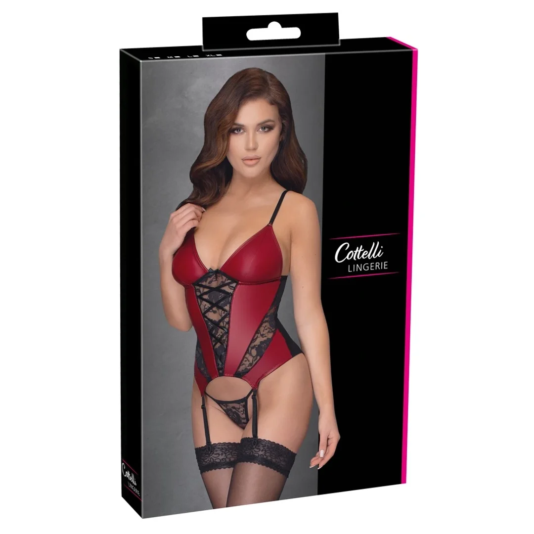 Cottelli Lingerie XL - Koszulka matowa z koronką i paskami + stringi