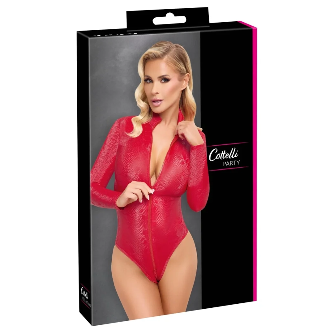 Cottelli PARTY Body Czerwona Wężowa Skora S, długi rękaw, stojka