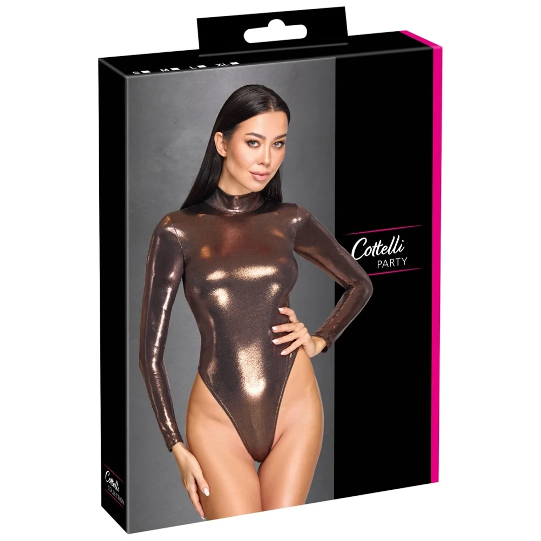 Cottelli PARTY Body z długim rękawem, połyskujący, rożowo-miedziany, S