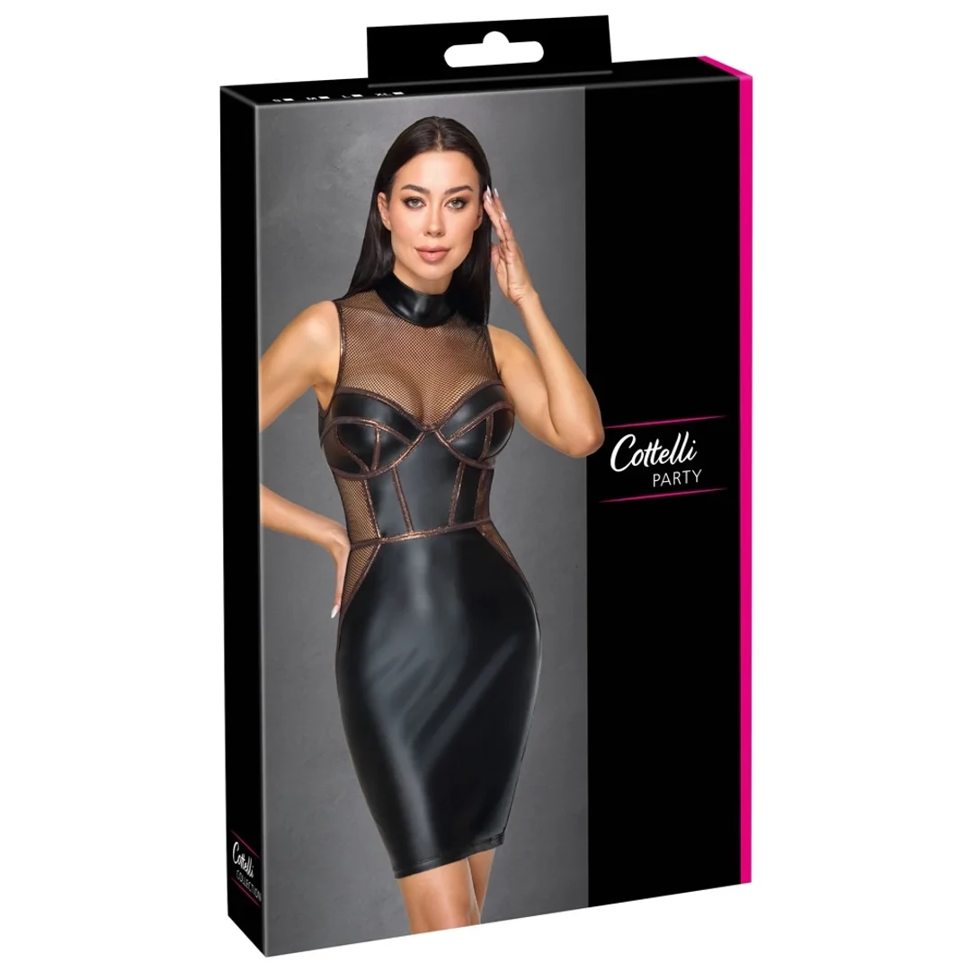 Cottelli PARTY Dress Net S - Sukienka matowa z siateczką, miedź/rożowe złoto