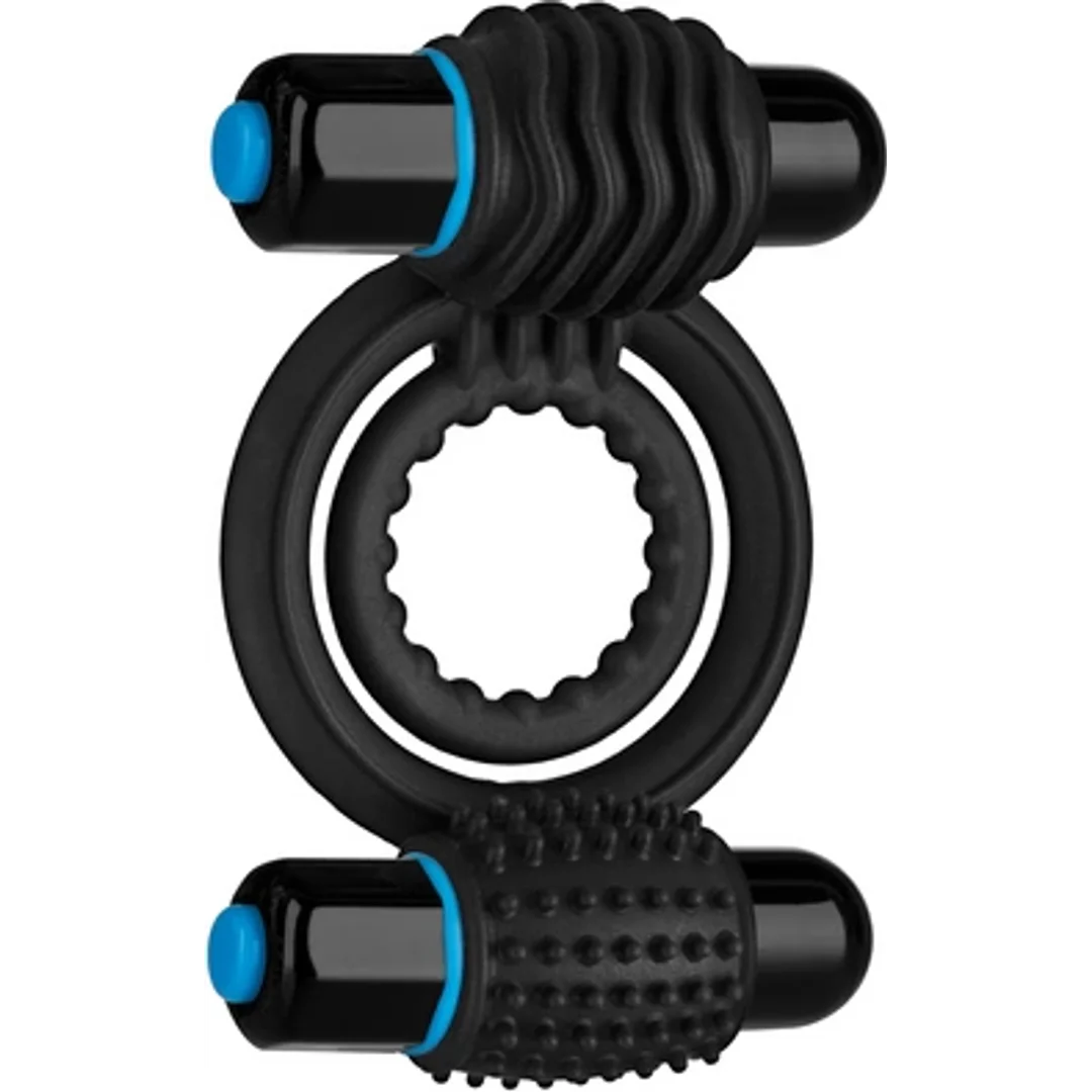 Doc Johnson Double Vibrating Ring czarny - silikonowy system z podwojną wibracją