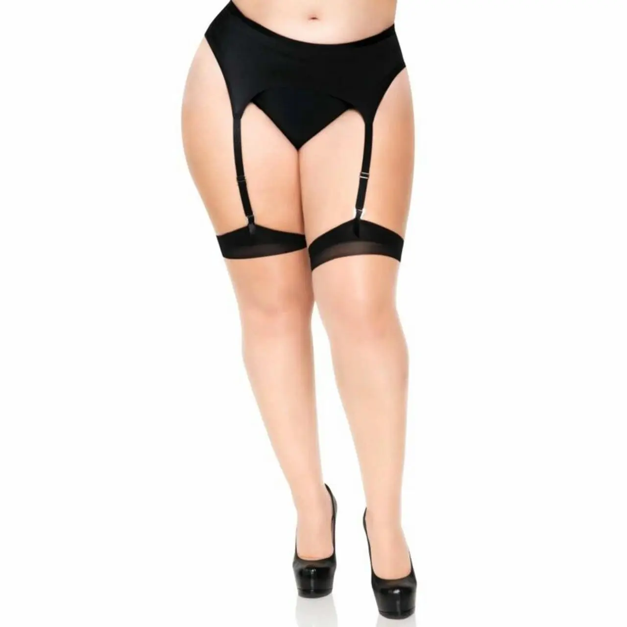Leg Avenue Pończochy Plus Size 2-Tone Lycra z Tylnym Szwem Nude/Czarne